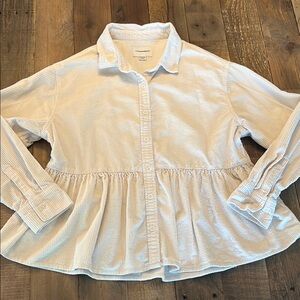 Off White/cream Button-Up Corduroy Babydoll SHIRT Top XS